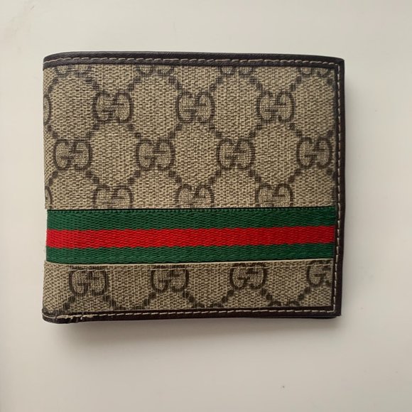 Gucci Wallet GG Bifold Brown Canvas Logo Pattern - Picture 1 of 9